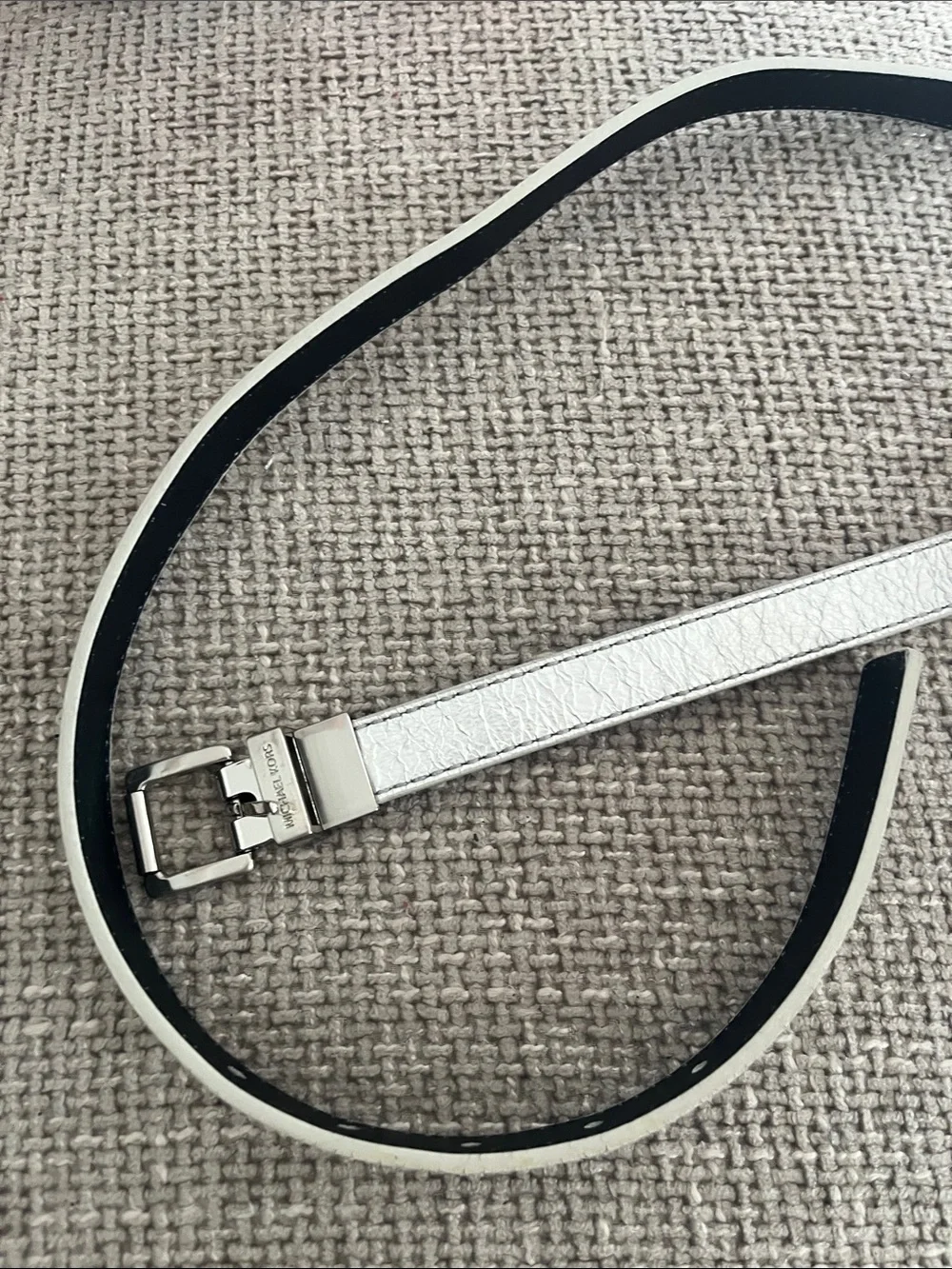 Michael Kors Silver/Black Reversible Leather Belt with Silver Buckle